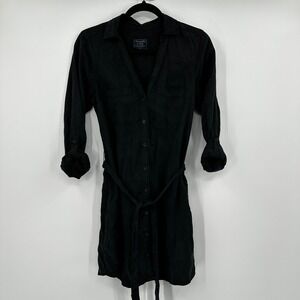 Abercrombie Fitch Black Lyocell Shirt Dress‎ Belted Roll Tab Sleeve Size Small